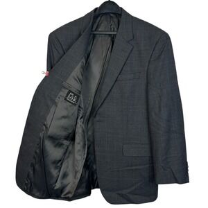 Jos A Bank 100% Wool 42R Houndstooth Grey Blue‎ Blazer Sport Coat Suit Jacket 2B